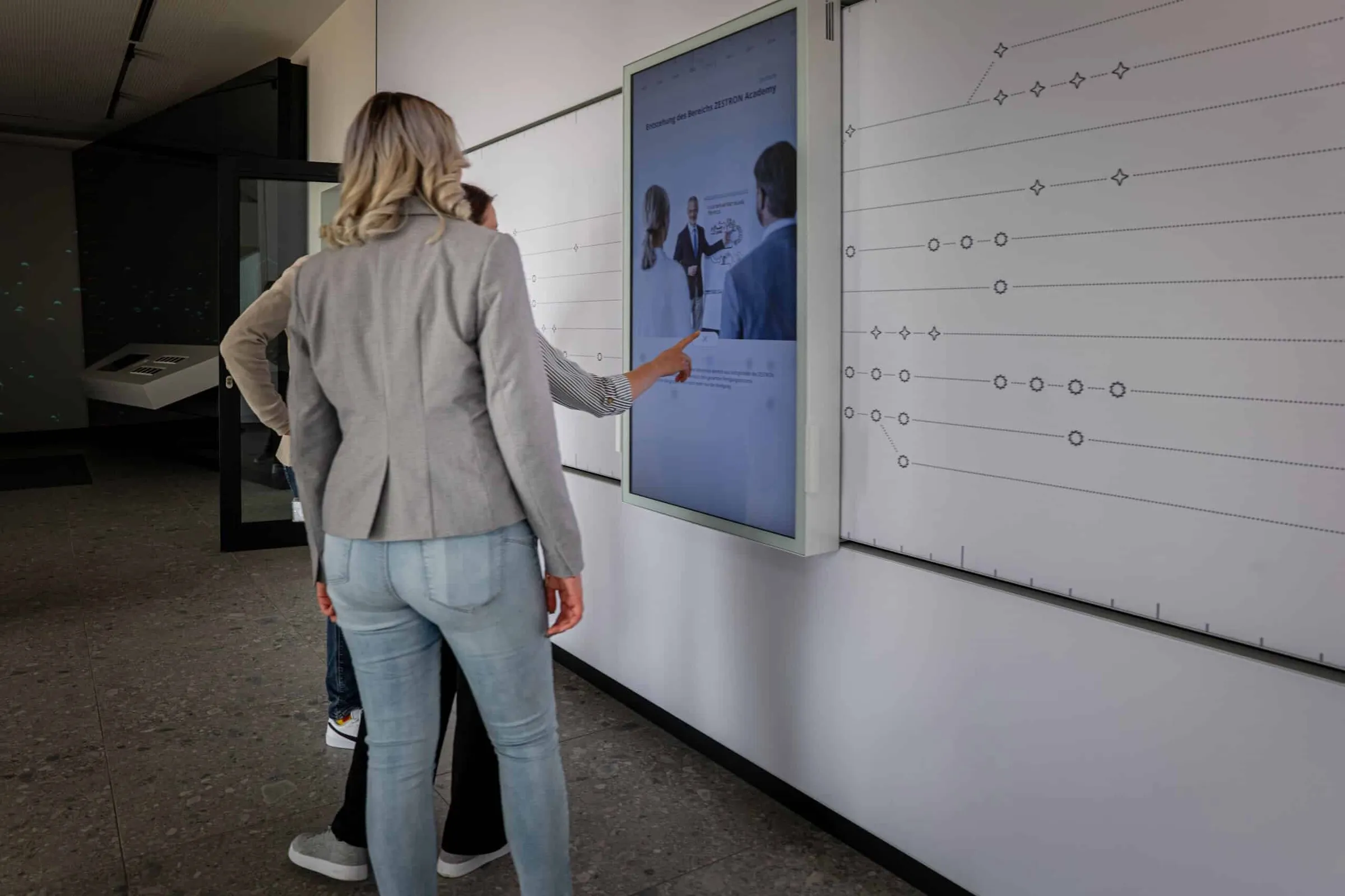 Unternehmenshistorie mit interaktivem Zeitstrahl auf Multitouch-Screen erkunden