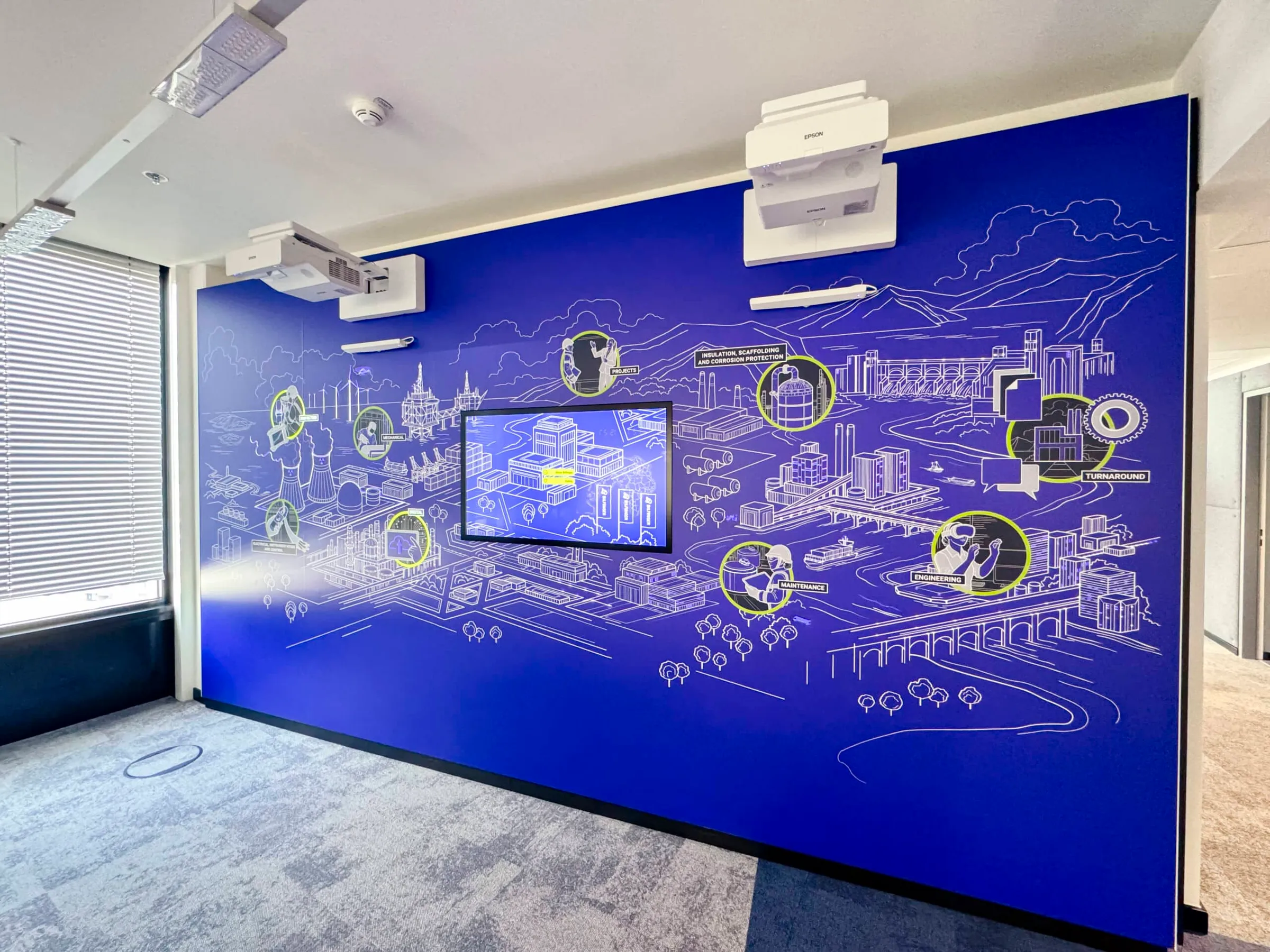 großformatige Medienwand verbindet Projektion, Touchscreen und Sensorik