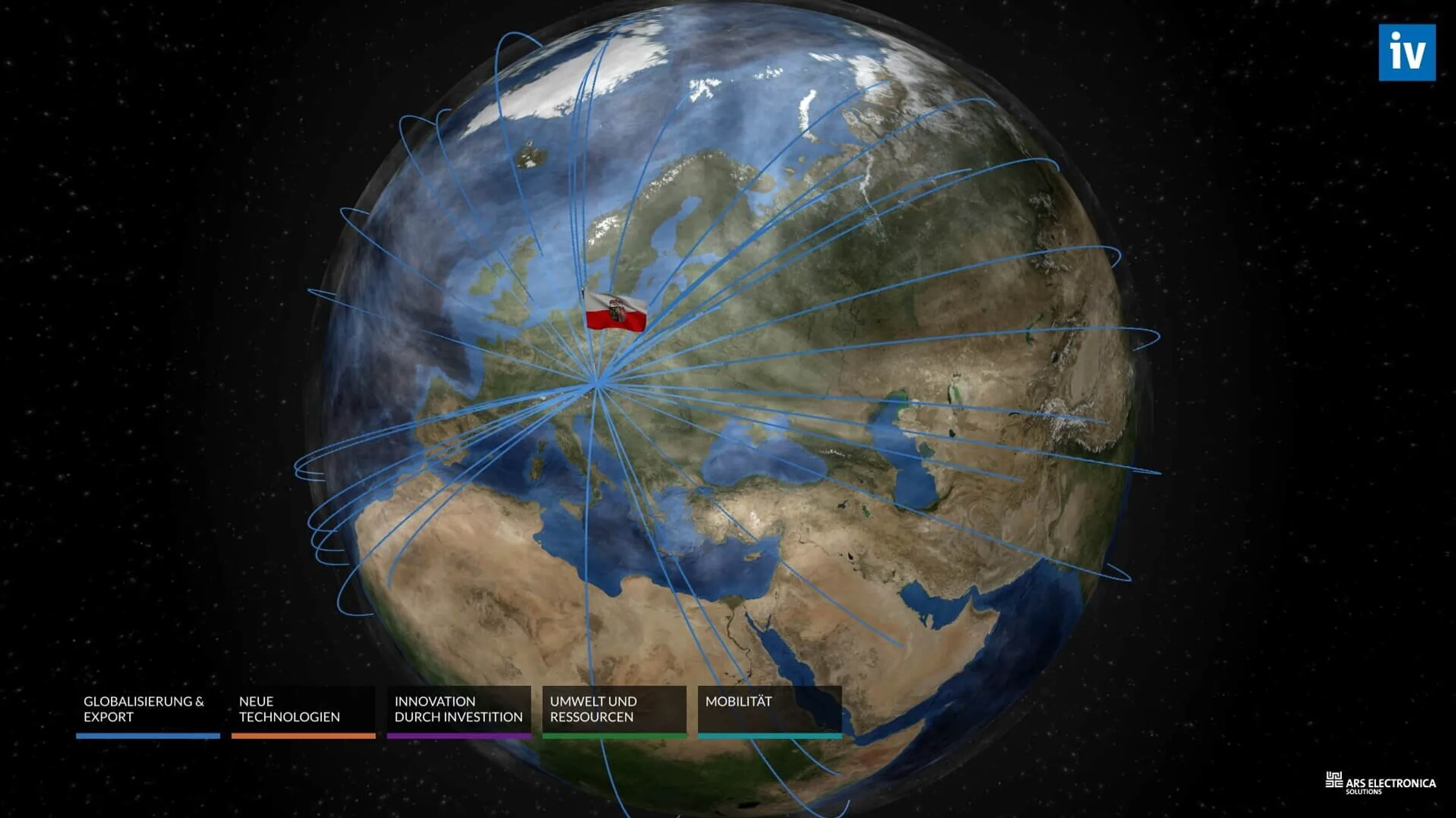 3D globe of the multitouch software is freely rotatable and zoomable