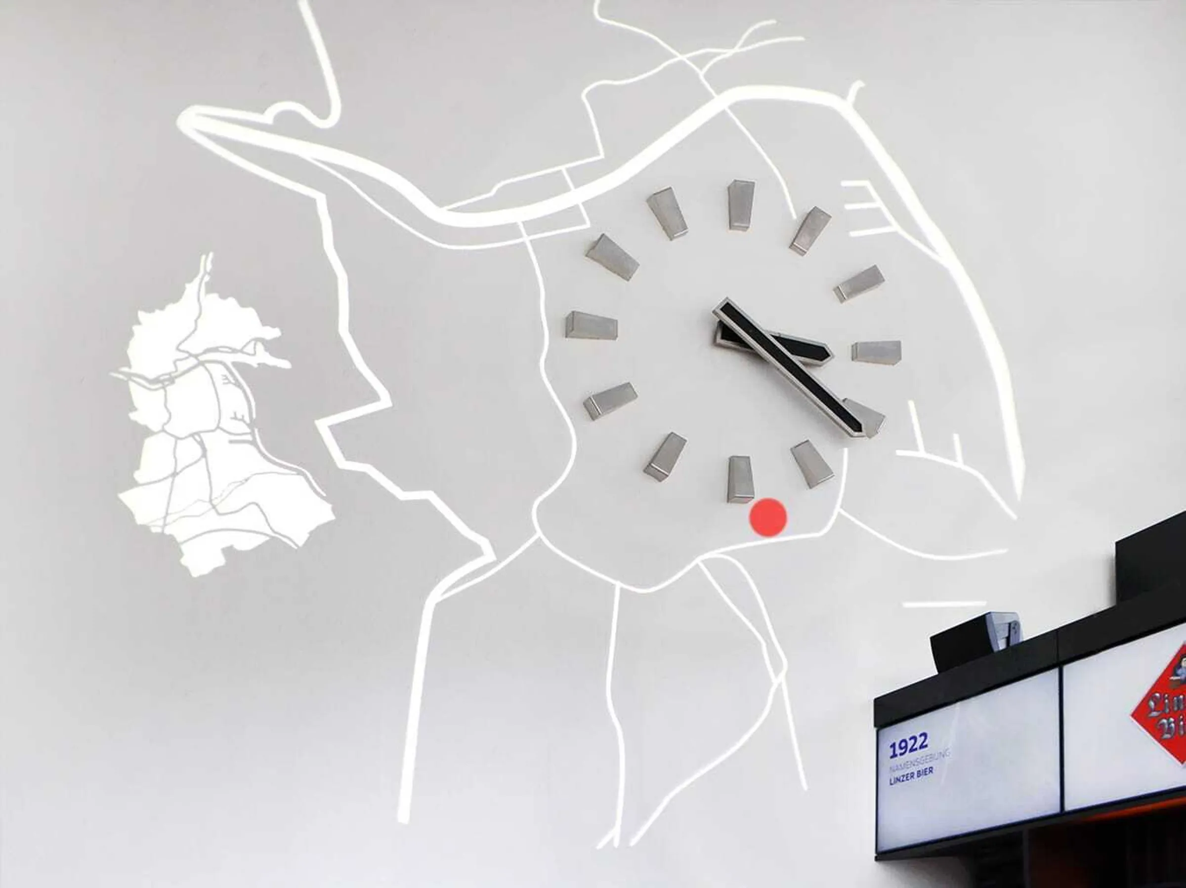 Gobo-Projektion der Stadtkarte und Standorte in der Erlebnisbrauerei