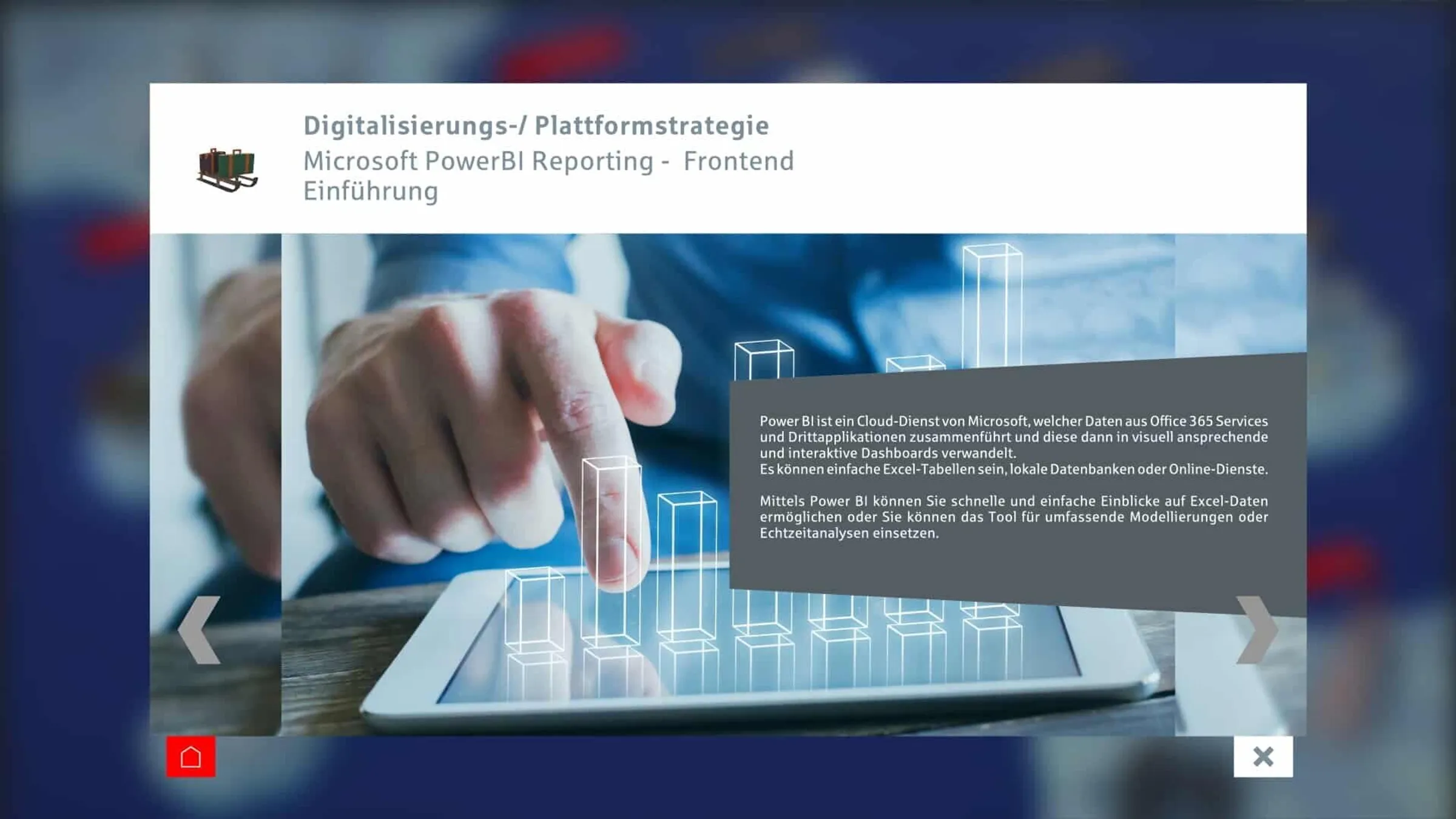 interaktive Präsentationssoftware Multitouch auf Tisch einer Bank