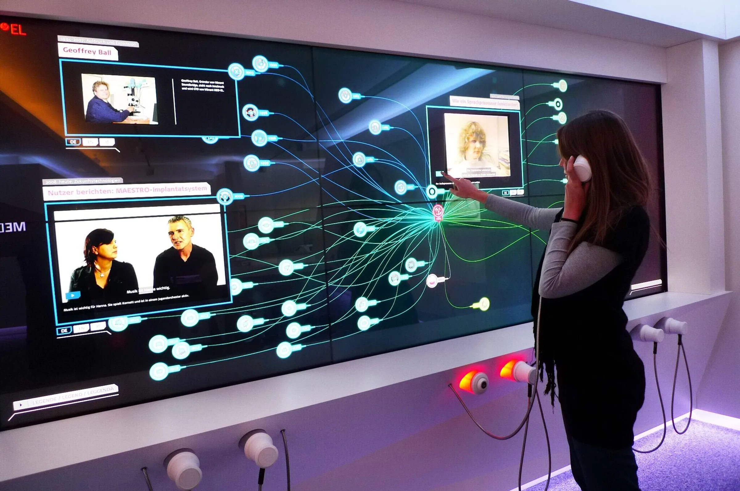 Multitouch wall with audio system in MED-EL's interactive corporate exhibition