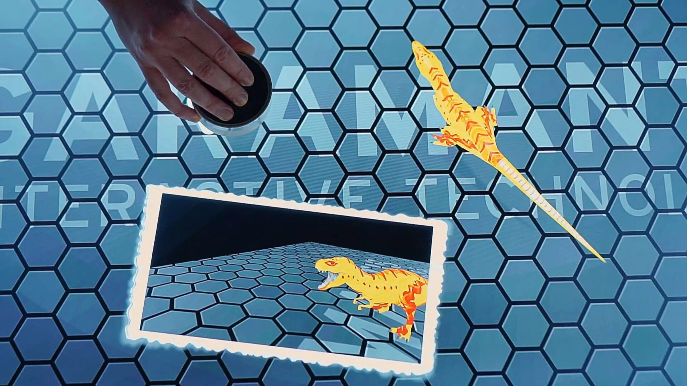 Spielerische 3D-Dinosaurier auf Multitouch-Oberfläche