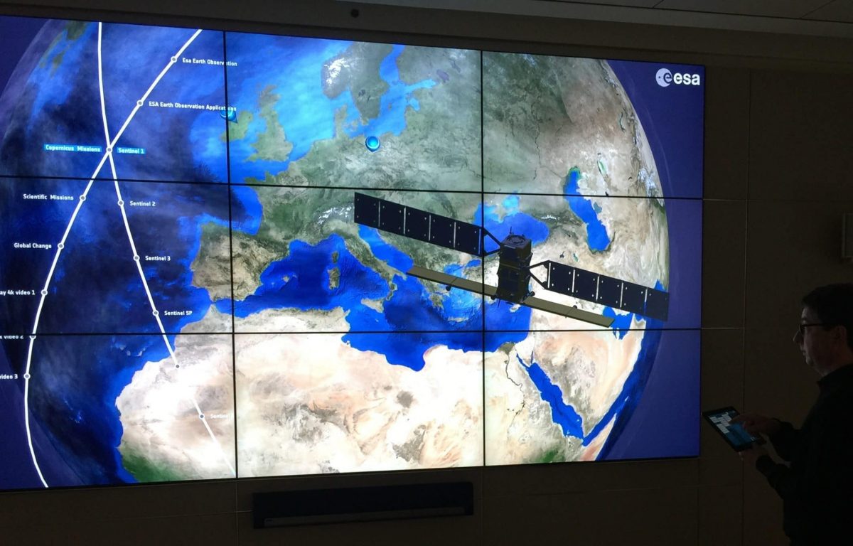 Hochauflösende Screen-Wall aus neun Monitoren im ESA Showroom