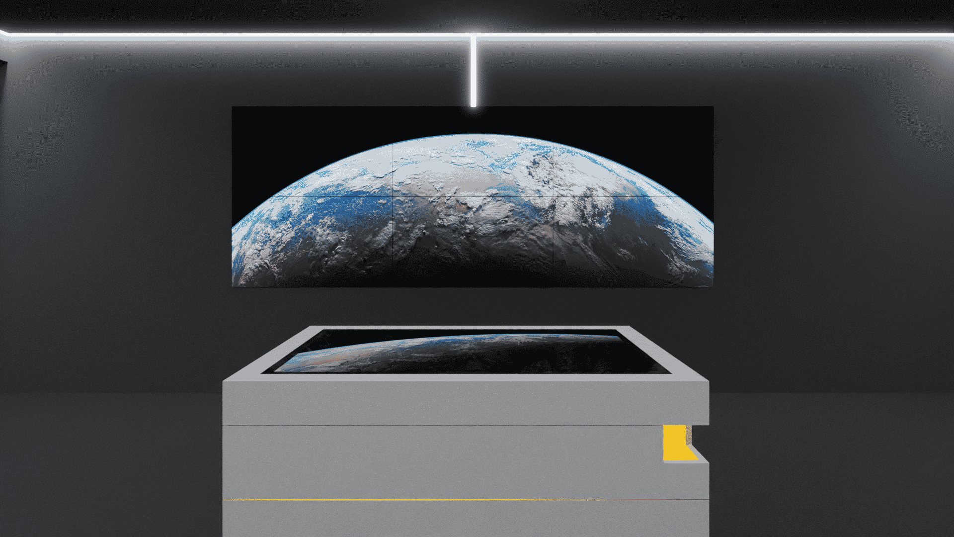 Screen-Wall in interaktivem Showroom wird von Multitouch-Tisch gesteuert