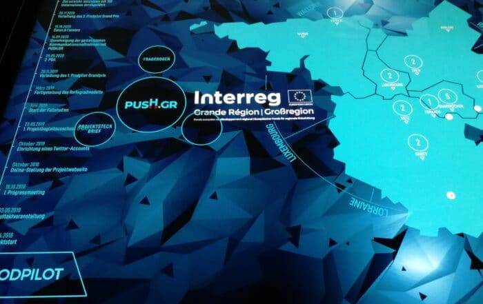 htw saar präsentiert interreg Projekte auf Multitouch-Tisch