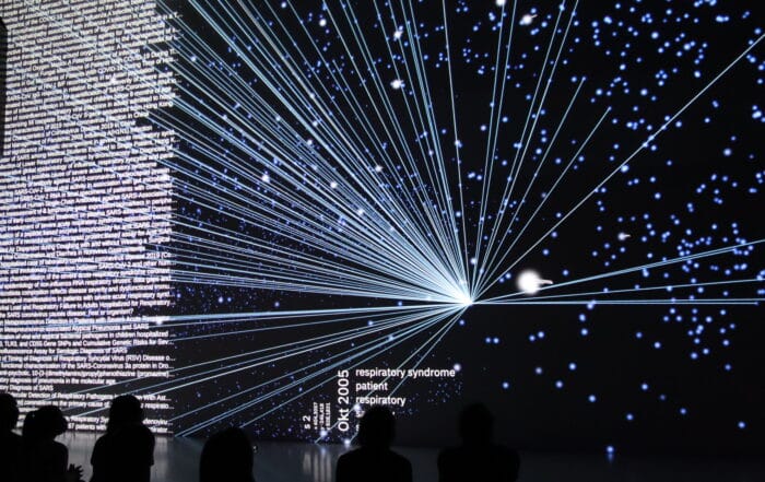 Visualisierung sämtlicher Covid-Papers im Deep Space auf Ars Electronica Festival