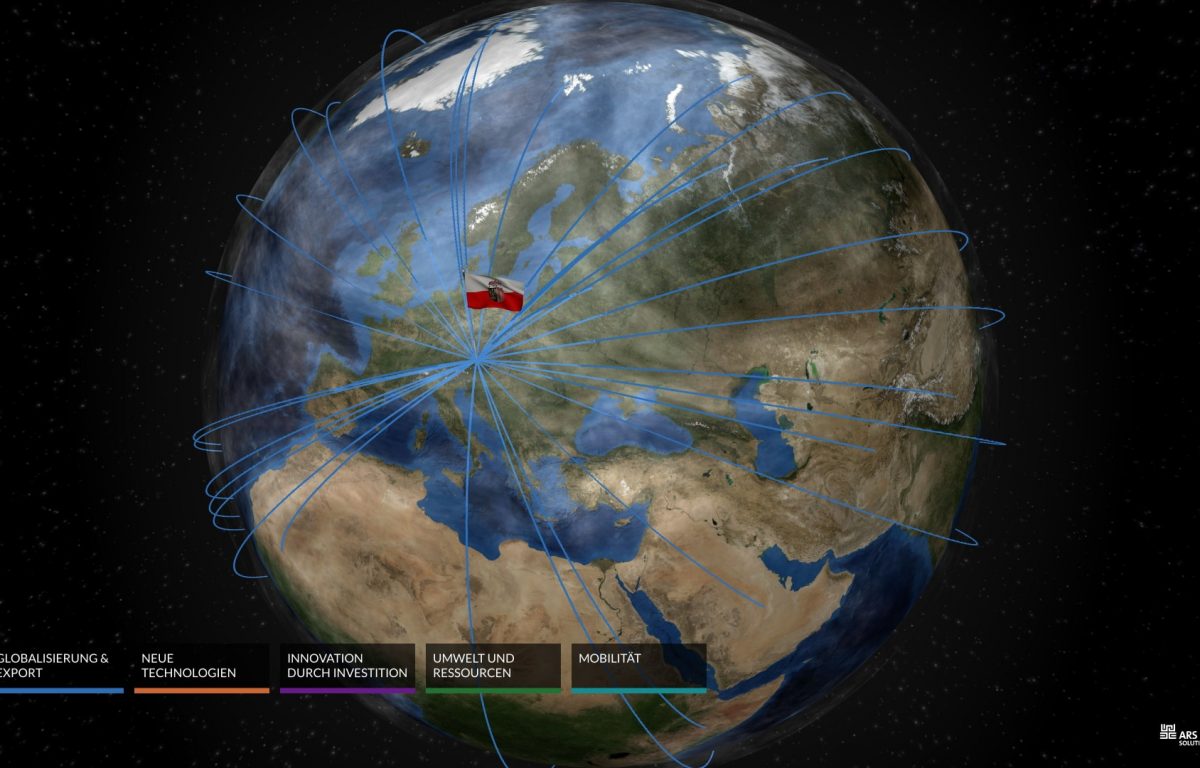 3D globe of the multitouch software is freely rotatable and zoomable