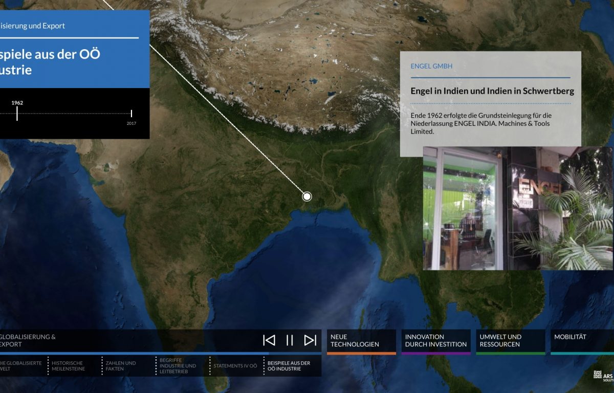 Multitouch software with interactive world map zooms in on project locations