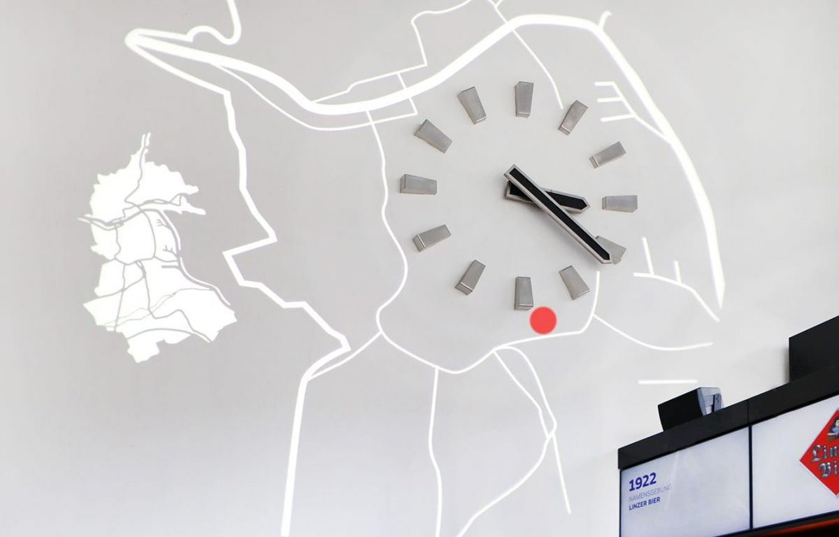 Gobo-Projektion der Stadtkarte und Standorte in der Erlebnisbrauerei