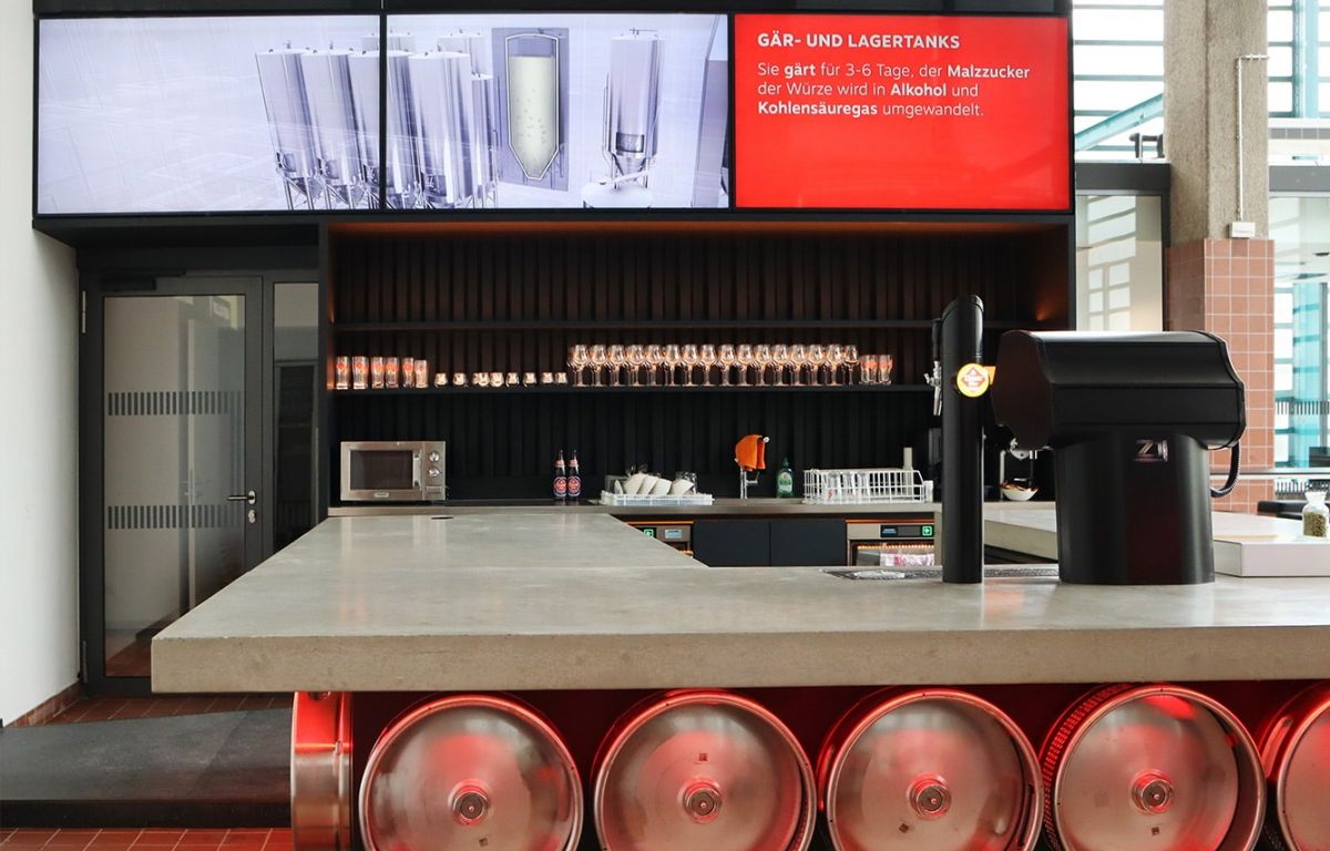 Interactive screens explain the brewing process