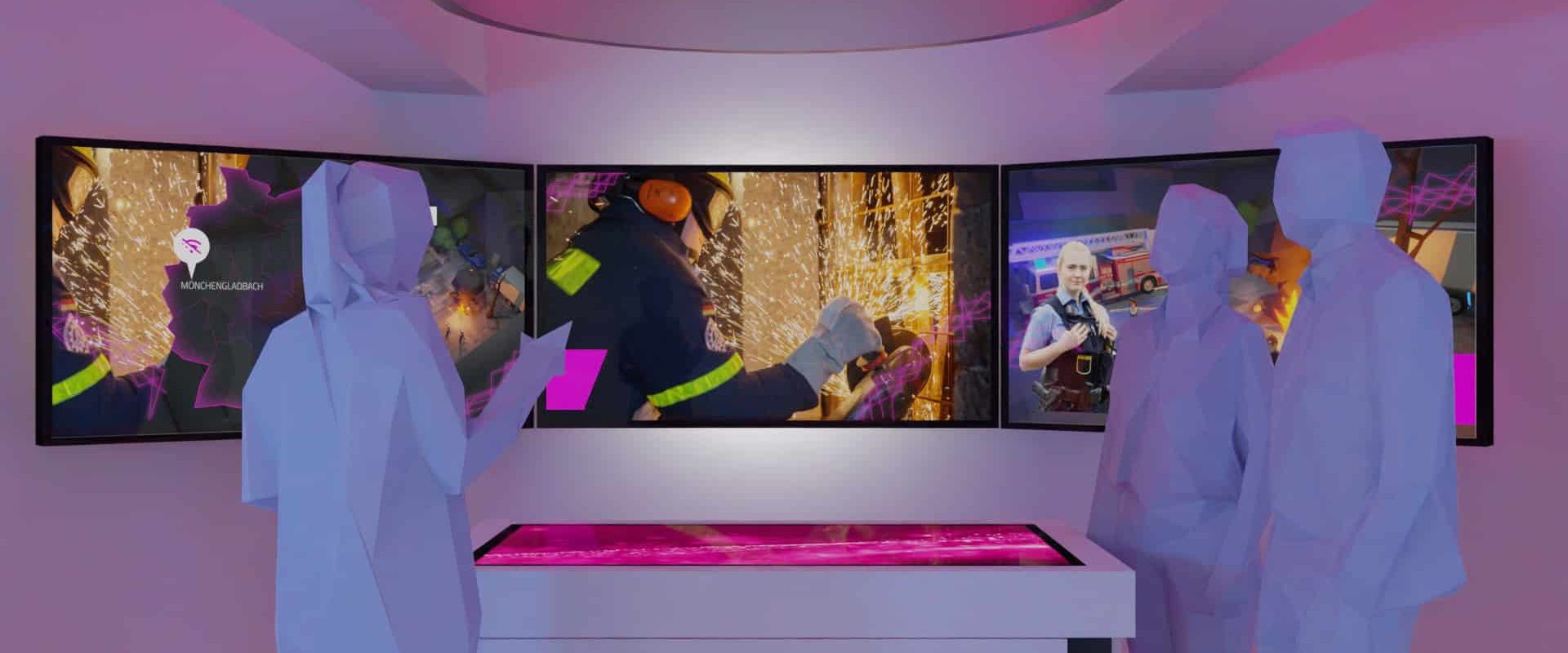 Erlebnis Showroom der Telekom in Berlin mit Multitouch Tisch und Screen-Wall
