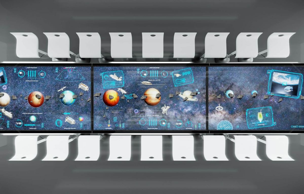 Long multitouch table with three touch screens - concept