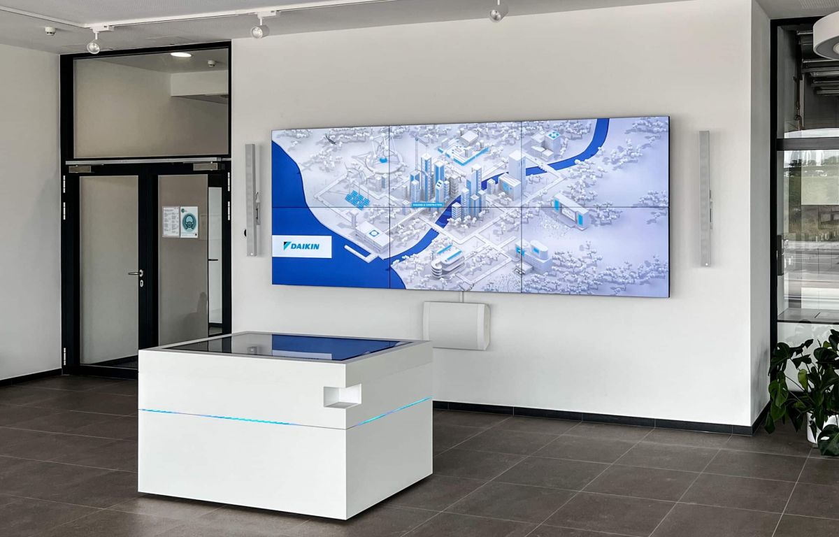 Daikin interactive showroom with multitouch table and screen wall